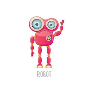 Vector funny cartoon pink friendly robot character Isolated on white background 스톡 일러스트