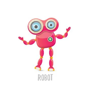 Vector funny cartoon pink friendly robot character Isolated on white background Stock Illustration
