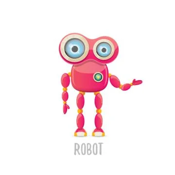 Vector funny cartoon pink friendly robot character Isolated on white background 스톡 일러스트