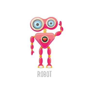 Vector funny cartoon pink friendly robot character Isolated on white background Stock Illustration
