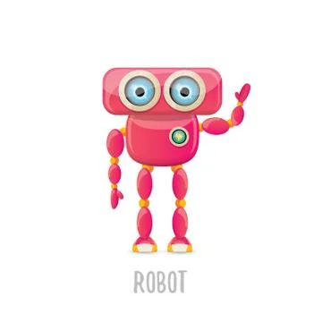 Vector funny cartoon pink friendly robot character Isolated on white background 스톡 일러스트