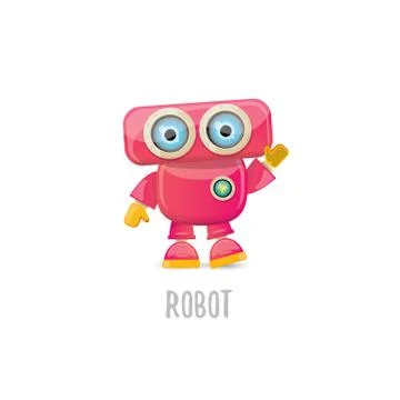 Vector funny cartoon pink friendly robot character Isolated on white background 스톡 일러스트