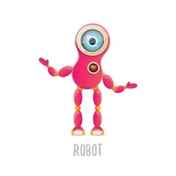 Vector funny cartoon pink friendly robot character Isolated on white background Stock Illustration