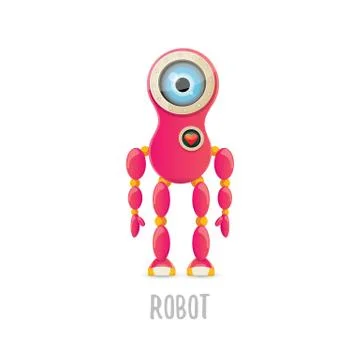 Vector funny cartoon pink friendly robot character Isolated on white background Stock Illustration