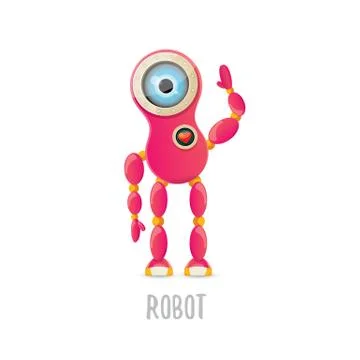 Vector funny cartoon pink friendly robot character Isolated on white background Stock Illustration