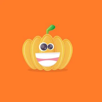 Vector funny cartoon pumpkin character isolated on orange background. funky Stock Illustration
