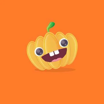 Vector funny cartoon pumpkin character isolated on orange background. funky Stock Illustration