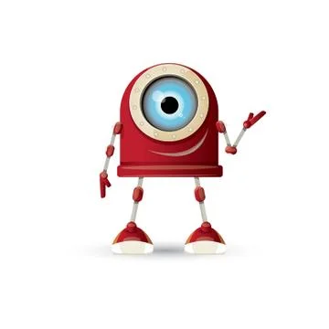 Vector funny cartoon red friendly robot character isolated on white background Stock Illustration