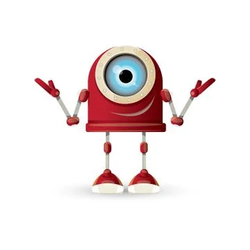 Vector funny cartoon red friendly robot character isolated on white background Stock Illustration