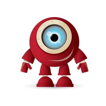Vector funny cartoon red friendly robot character isolated on white background Stock Illustration