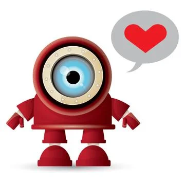 Vector funny cartoon red friendly robot character isolated on white background Stock Illustration