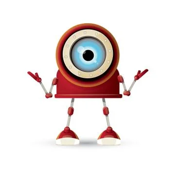 Vector funny cartoon red friendly robot character isolated on white background Stock Illustration