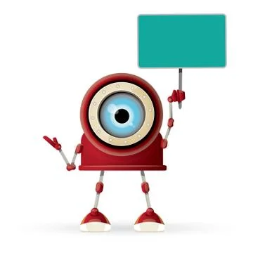 Vector funny cartoon red friendly robot character isolated on white background Stock Illustration