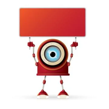 Vector funny cartoon red friendly robot character isolated on white background Stock Illustration