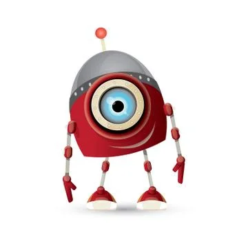 Vector funny cartoon red friendly robot character isolated on white background Stock Illustration