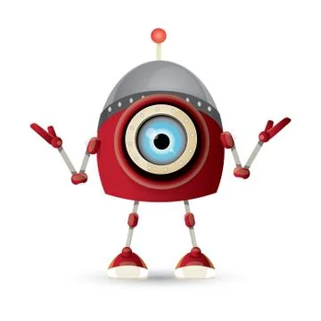 Vector funny cartoon red friendly robot character isolated on white background Stock Illustration