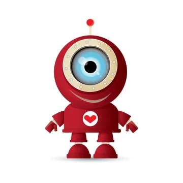 Vector funny cartoon red friendly robot character isolated on white background Stock Illustration