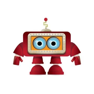 Vector funny cartoon red friendly robot character isolated on white background Stock Illustration