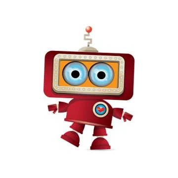 Vector funny cartoon red friendly robot character isolated on white background Stock Illustration