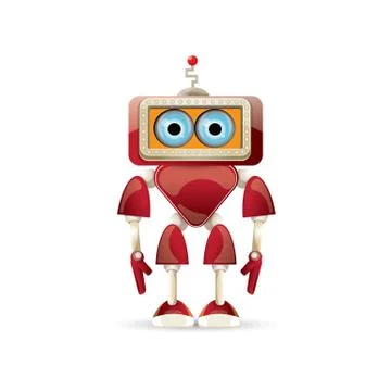 Vector funny cartoon red friendly robot character isolated on white background Stock Illustration