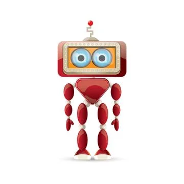 Vector funny cartoon red friendly robot character isolated on white background Stock Illustration