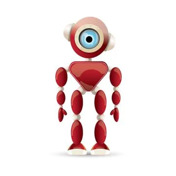 Vector funny cartoon red friendly robot character isolated on white background Stock Illustration