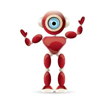 Vector funny cartoon red friendly robot character isolated on white background Stock Illustration