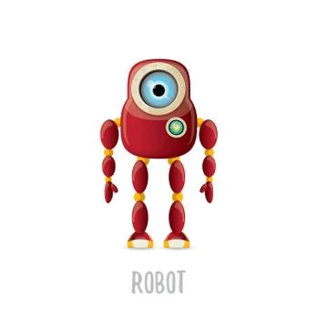Vector funny cartoon red friendly robot character isolated on white background 스톡 일러스트