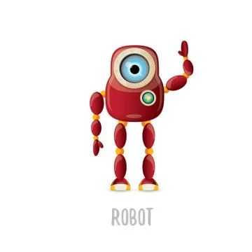 Vector funny cartoon red friendly robot character isolated on white background Stock Illustration