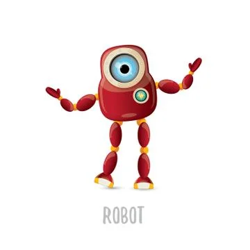 Vector funny cartoon red friendly robot character isolated on white background Stock Illustration