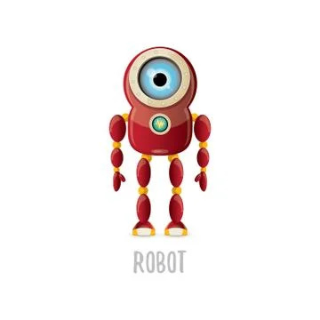 Vector funny cartoon red friendly robot character isolated on white background Stock Illustration