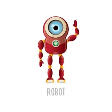 Vector funny cartoon red friendly robot character isolated on white background Stock Illustration