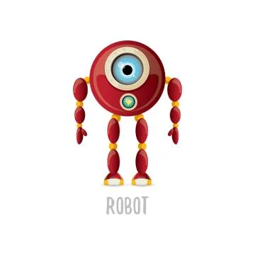 Vector funny cartoon red friendly robot character isolated on white background Stock Illustration