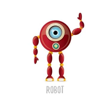 Vector funny cartoon red friendly robot character isolated on white background Stock Illustration