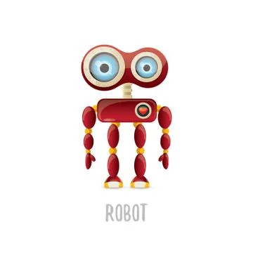 Vector funny cartoon red friendly robot character isolated on white background Stock Illustration