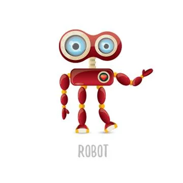 Vector funny cartoon red friendly robot character isolated on white background Stock Illustration