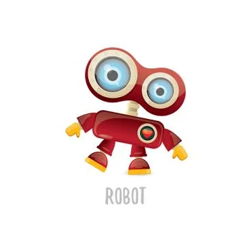 Vector funny cartoon red friendly robot character isolated on white background Stock Illustration