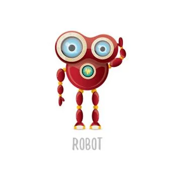 Vector funny cartoon red friendly robot character isolated on white background Stock Illustration