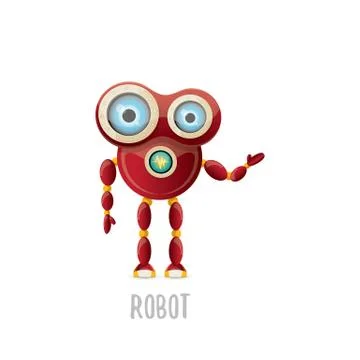 Vector funny cartoon red friendly robot character isolated on white background Stock Illustration