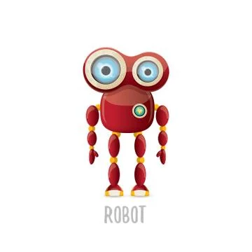 Vector funny cartoon red friendly robot character isolated on white background Stock Illustration