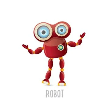 Vector funny cartoon red friendly robot character isolated on white background Stock Illustration