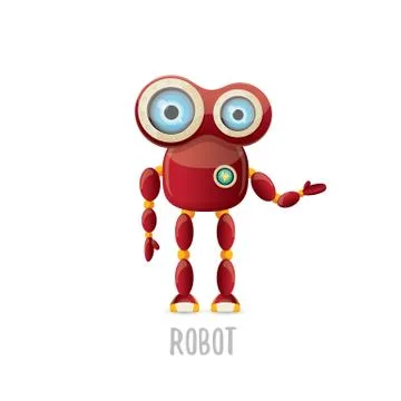 Vector funny cartoon red friendly robot character isolated on white background Stock Illustration