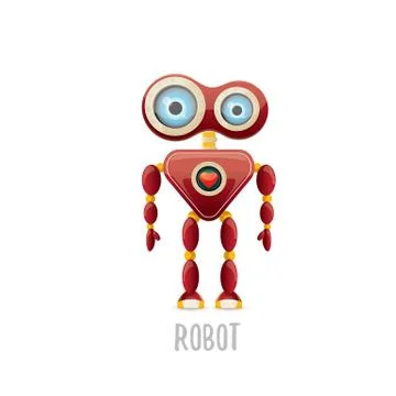 Vector funny cartoon red friendly robot character isolated on white background Stock Illustration