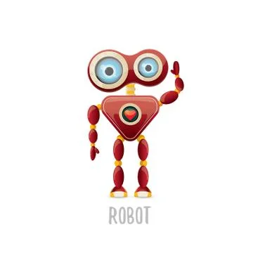 Vector funny cartoon red friendly robot character isolated on white background 스톡 일러스트