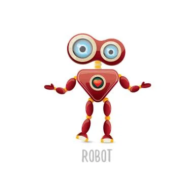 Vector funny cartoon red friendly robot character isolated on white background Stock Illustration