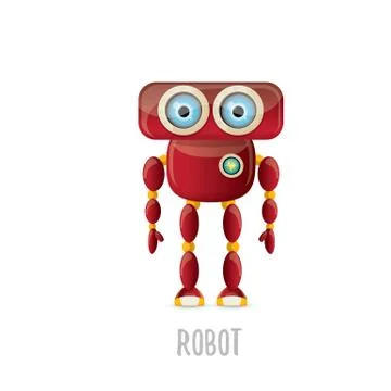 Vector funny cartoon red friendly robot character isolated on white background Stock Illustration