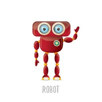 Vector funny cartoon red friendly robot character isolated on white background Stock Illustration