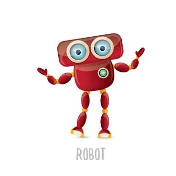 Vector funny cartoon red friendly robot character isolated on white background Stock Illustration