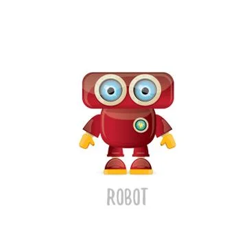 Vector funny cartoon red friendly robot character isolated on white background Stock Illustration