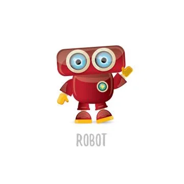 Vector funny cartoon red friendly robot character isolated on white background Stock Illustration